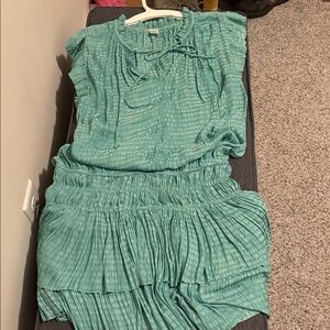 Musette Teal Ruffled Mini Dress